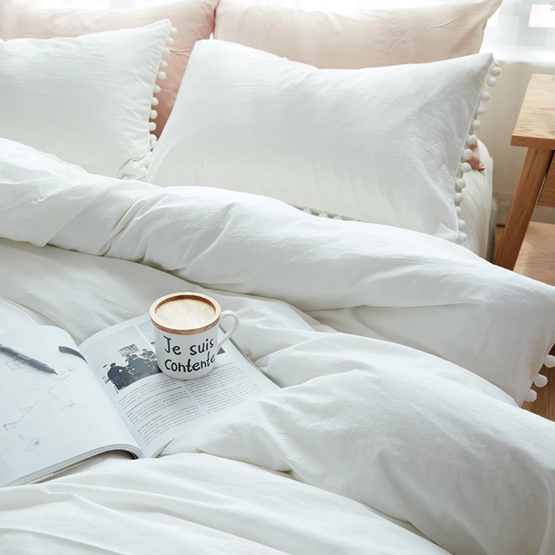 100% Cotton Bedding Sets Simple Style White Balls Soft Bed Linings King Queen Twin Size Duvet Cover Flat Sheet Pillowcases Home Textile  (10)