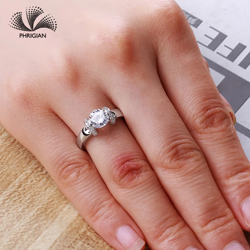 

Sona NOT FAKE Fine Engraving Ring S925 Sterling silver Diamond Solitaire ring Marry me ring 925 round cut