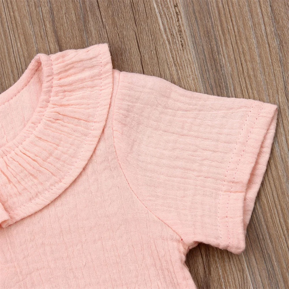 Летняя короткая одежда для новорожденных девочек, комплект из 2 предметов, однотонные комплекты для маленьких девочек из хлопка, футболка с короткими рукавами+ шорты, 0-24 мес