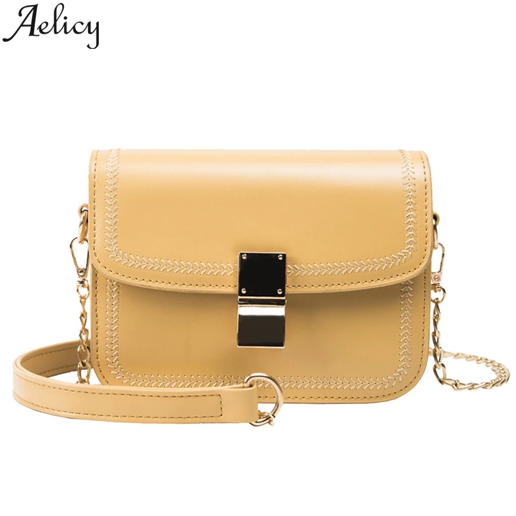 

Aelicy Solid Color PU Leather Messenger Bag Ladies 2019 Summer Small Purse And Handbag Chain Lock Ladies Shoulder Messenger Bag