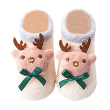 Милые носки для малышей, младенцев, маленьких мальчиков и девочек, с героями мультфильмов, Рождественская зимняя обувь теплые носки для малышей Нескользящие, лидер продаж,@ 40
