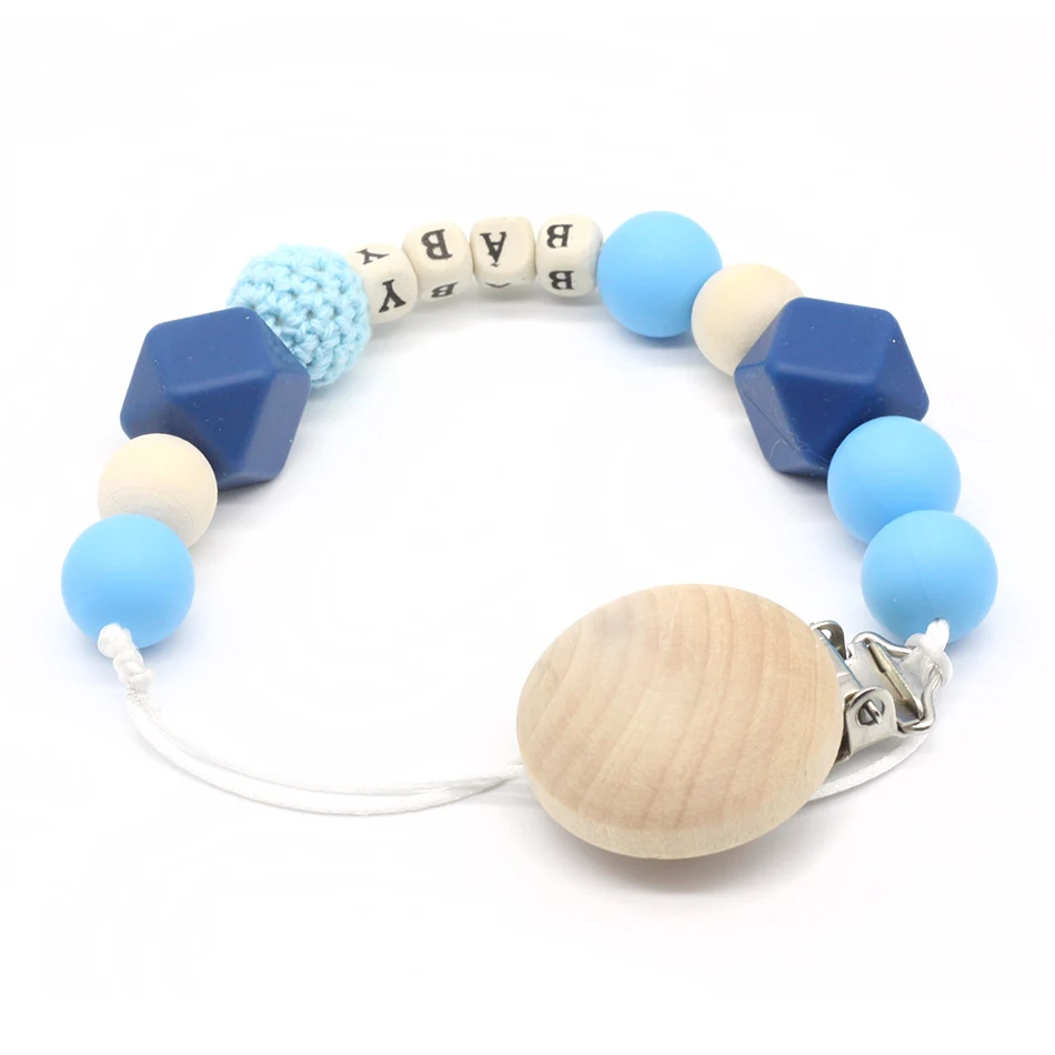 Personalized Name Silicone Bead Teething Pacifier Clip Wood Beads Nursing Clip Paci Clip Toy Binky Binkie Clip Baby Shower Gift