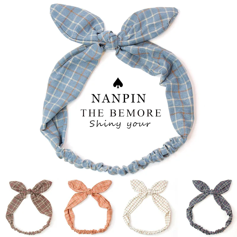9Lovely Grid Rabbit Ears Hair Band for Girls Infant Hair Accessories Headwrap Make Up Sweet Little Girl's Bow Headband Turbans
