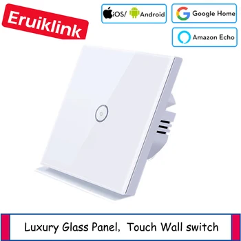

Eruiklink Touch Light Switch 1Gang1Way,Wall Light Touch Screen Switch,Crystal Glass Switch Panel work with Alexa and Google home