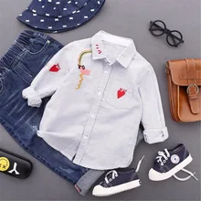 Осень хлопок вышивка Радуга складной воротник с длинным рукавом рубашка для мальчиков одежда детей в полоску Одежда маленьких мальчико