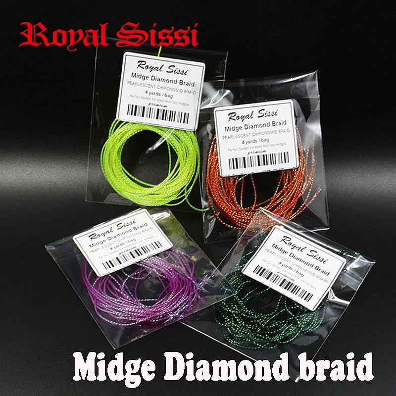 

5packs set 4yards/pack midge diamond braid pearlescent tones fly tying body wrap tying materials small flies chironomid braid