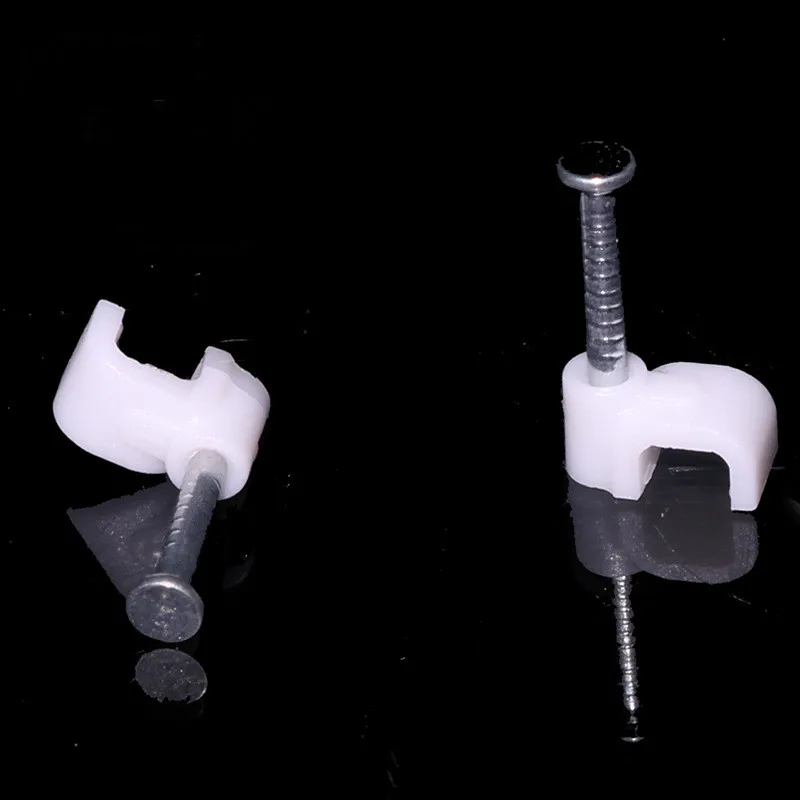 PE Plastic 4mm Circle Cable Clip C Shaped High Carbon Steel Nails Cable clips Wire Wall holder 100pcs/pack