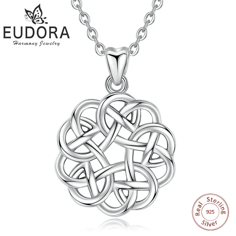 

EUDORA Unique 925 Sterling Silver Celtics Love Knot Flower Pendant Necklace Fashion Women Jewelry Family Girl Birthday Gift D256