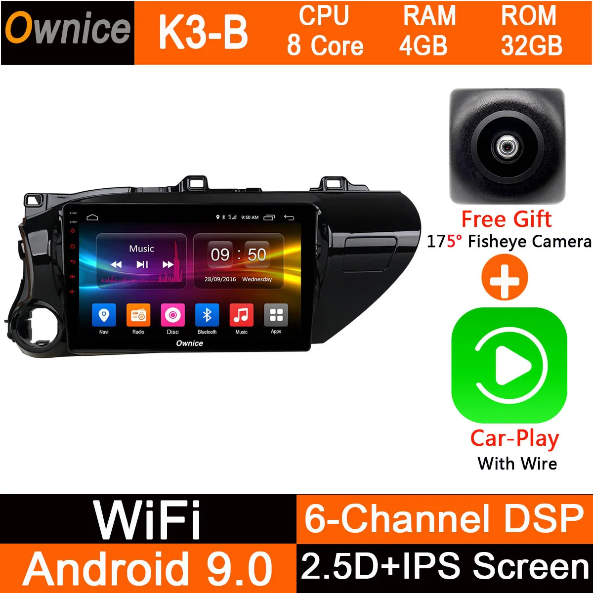 10," ips 8 ядерный 4 Гб ram+ 32 Гб rom Android 9,0 автомобильный dvd-плеер gps радио для Toyota Hilux DSP CarPlay мультимедиа - Цвет: K3-B-CarPlay