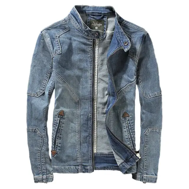 stand collar zip up denim jacket