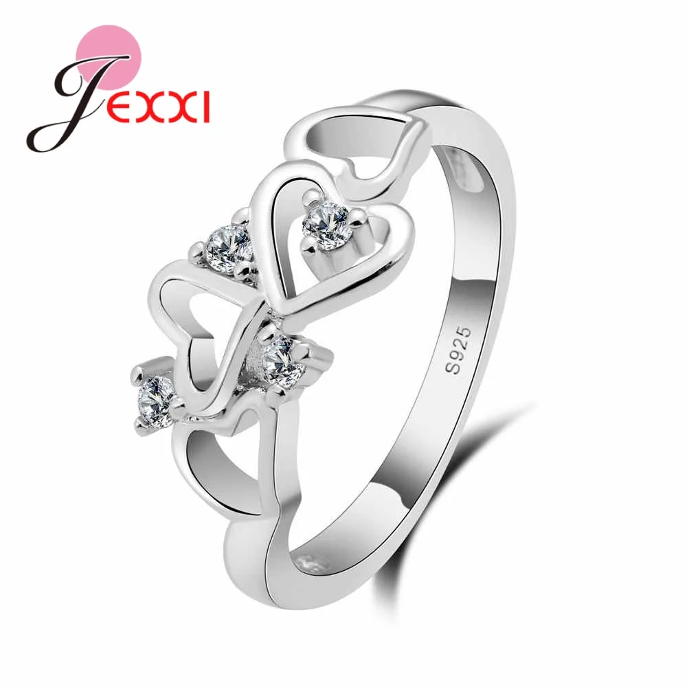 

Top Quality Simple Style Lovely Heart To Heart 925 Sterling Silver Ring Women Wedding Present Fashion Ring Jewelry