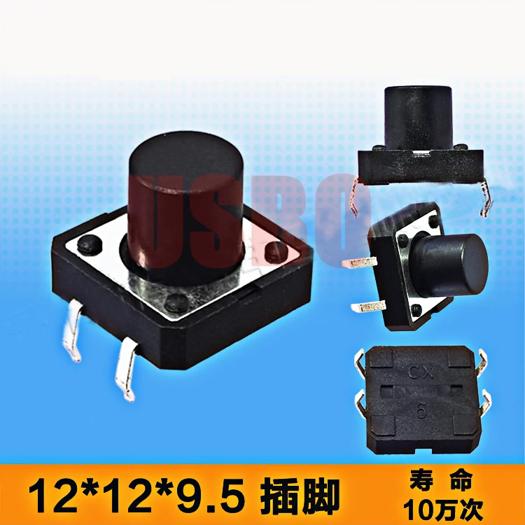 

12*12*9.5/9/8.5/8/7.5mm Height Feather Touch Copper Tact Switch Push Button Switch Wholesale 4Pins Black