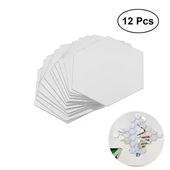 

12pcs Hexagonal Acrylic Mirrors Wall Stickers Home Decor Living Room DIY Modern Art Mirror Wall Mural Decoration 4x4cm (Silver)