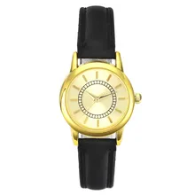 New Vogue Ladies Golden Beautiful Easy Informal Small Hand Wrist Leather-based Analog Watch
