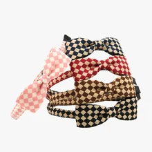 HOT 1 PC Girls Hair sticks Lady Bow Headwear Bands Blue Patchwork chequer British style Hoop