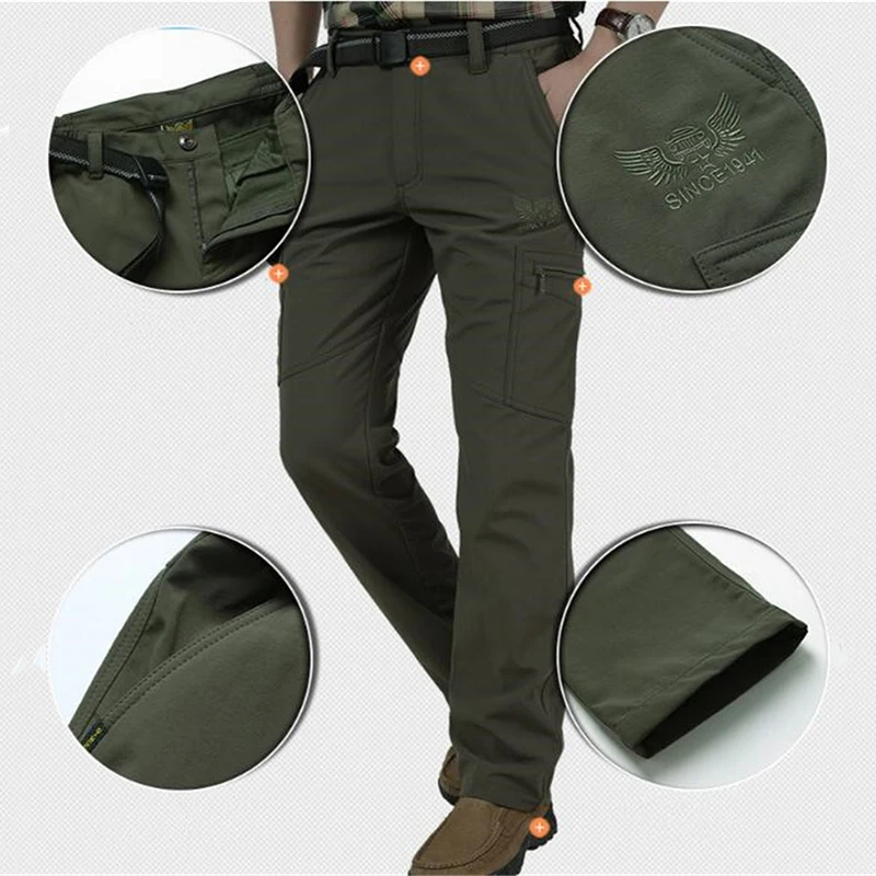 Men's Fleece Tactical Pants Winter Warm Military Cargo Pant Men Casual Shark Skin Soft Shell Work Trousers Waterproof Sweatpants