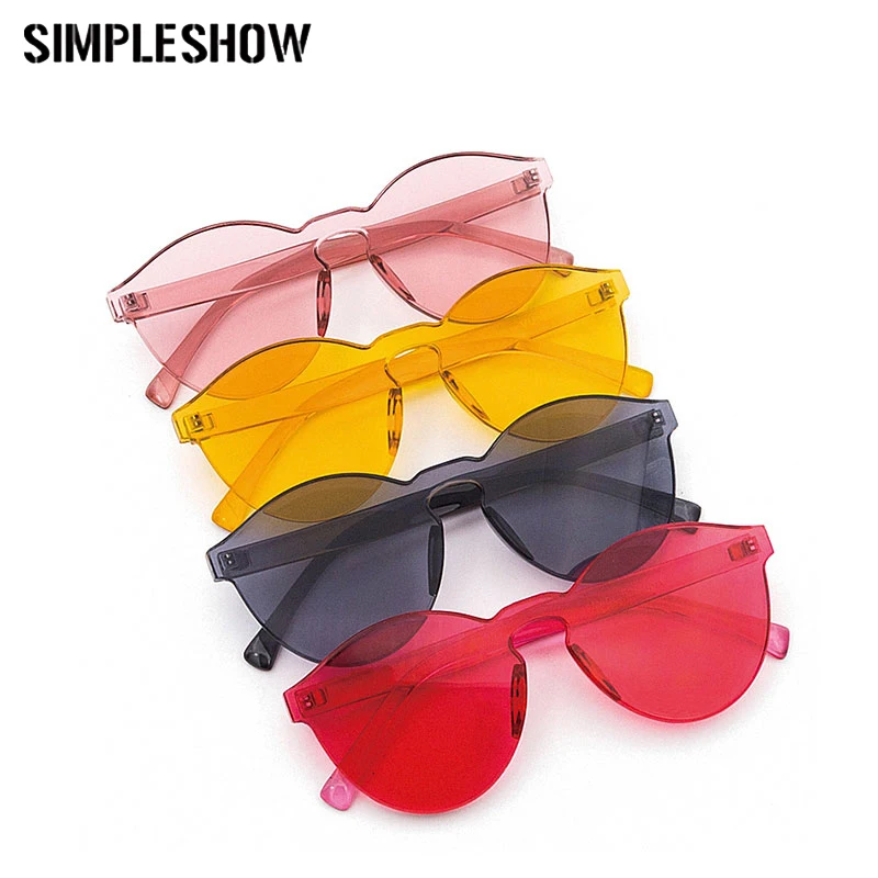 

Transparent Candy Colors Cat Eye Sunglasses Women Men Luxury Designer Clear Frameless Sun Glasses Oculos de sol