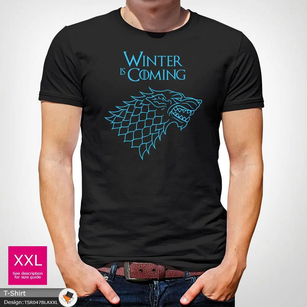 

WINTER IS COMING SLOGAN GAME OF THRONES T-SHIRT HOUSE OF STARK LOGO Dark Gray ! Tshirt O-Neck Personality Fashion Men T-Shirts