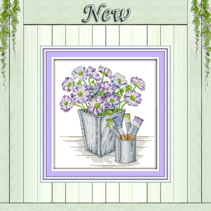

Purple flowers home decor paintings counted printed on canvas DMC 14CT 11CT Chinese Cross Stitch Needlework Sets Embroidery kits