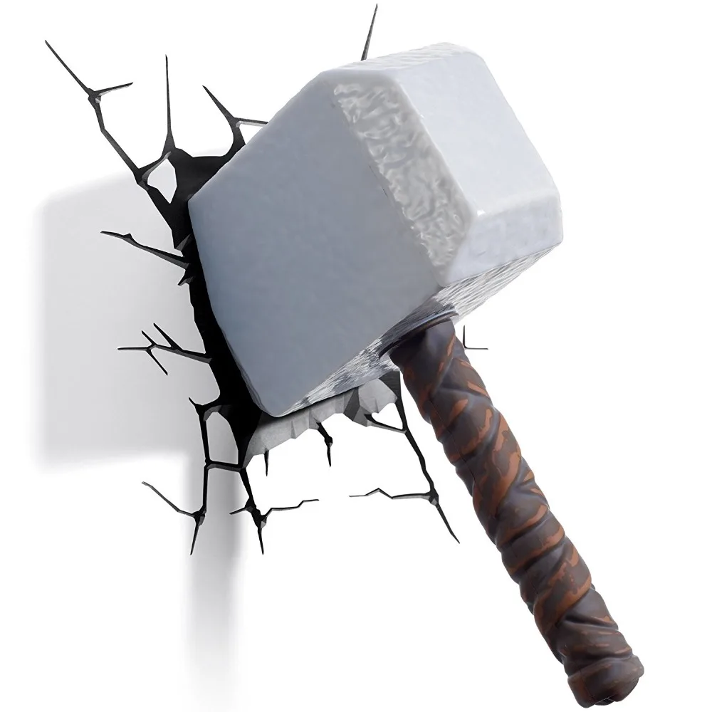

3D Light Marvel Avengers Thor Hammer 3D Deco Light Wall Sticker LED night light for Children Gifts kids led lamp