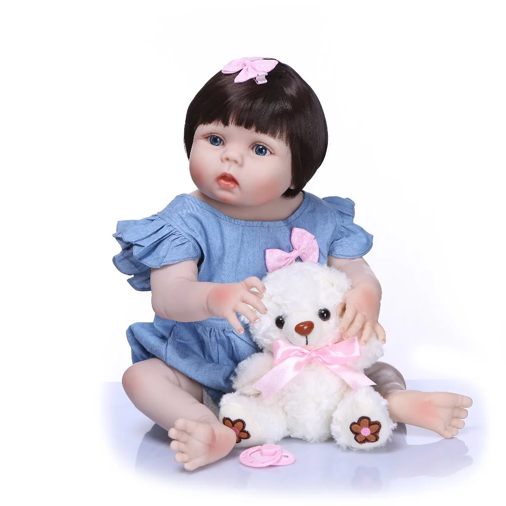 

22'' Silicone vinyl body reborn baby girl Bonecas kids bebe toys for girls doll reborn menina de silicone 55cm bath toy gift NPK