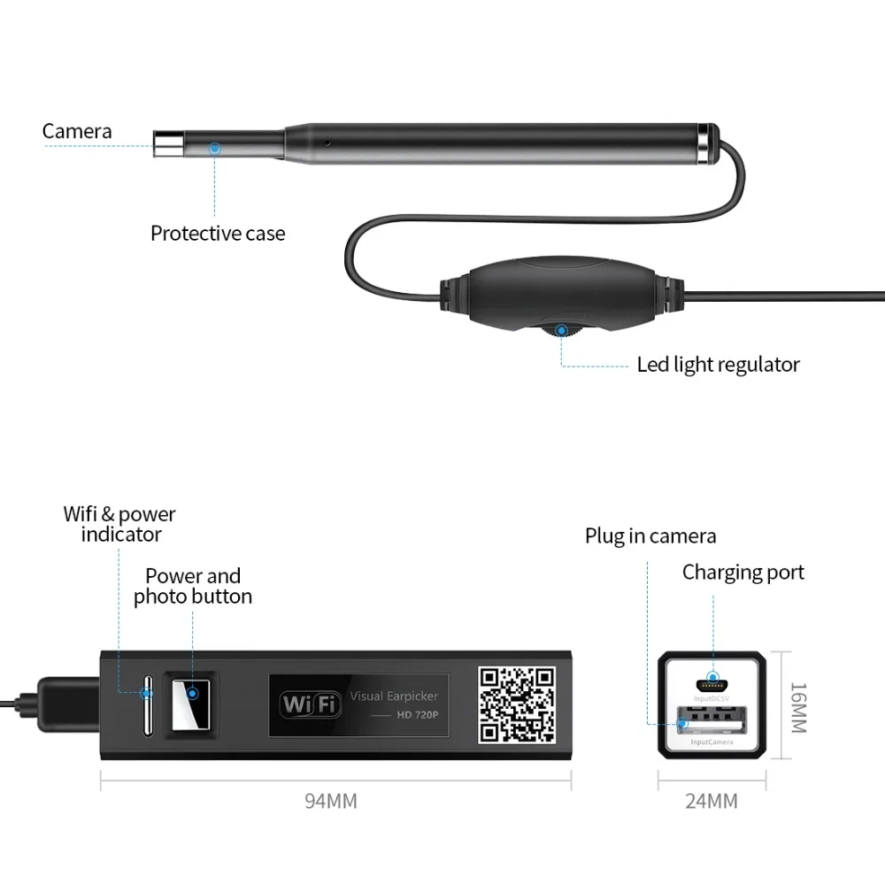 FREDI медицинский WIFI эндоскоп камера 5 мм 2 м Мини Ухо Нос Otoscope водонепроницаемый