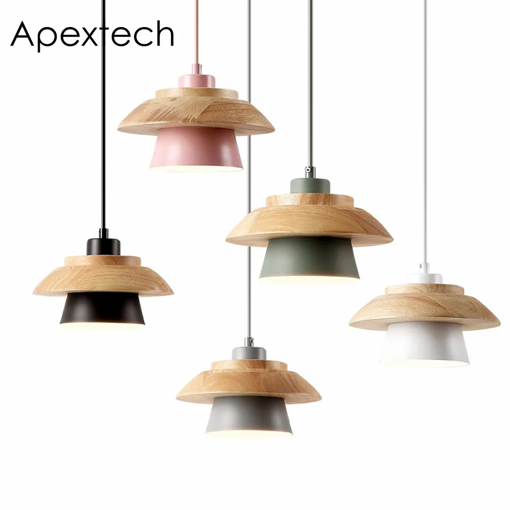 

Apextech Simplicity Colorful Pendant Lamp E27 Wood Modern Nordic Style Dining Room Hanging Lights For Indoor Lighting Decoration