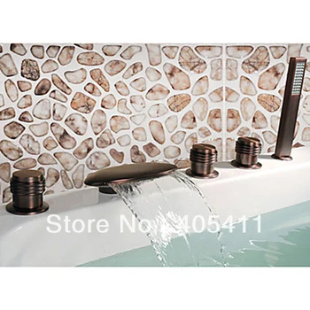

ORB Oil-rubbed Bronze Waterfall Widespread Bathroom Bathtub Faucet with Hand Shower Oval (Free hose)