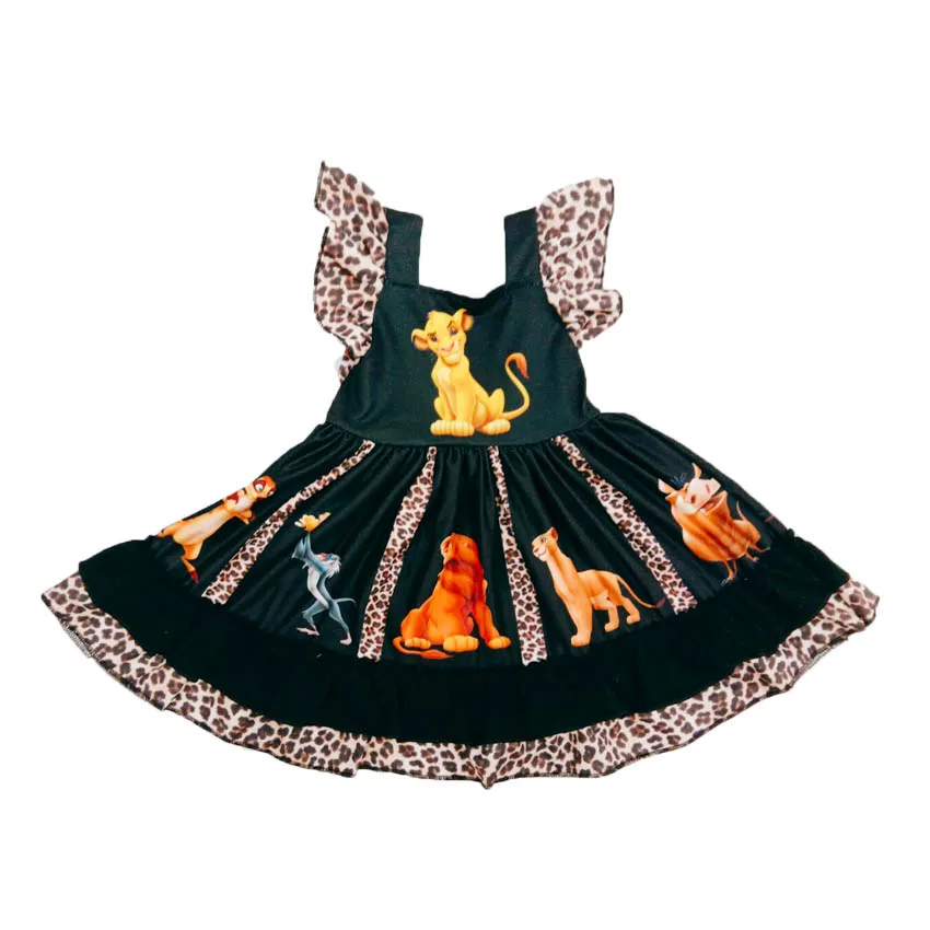 

girl flutter ruffle sleeve dress summer latest design with animal print twirl dress