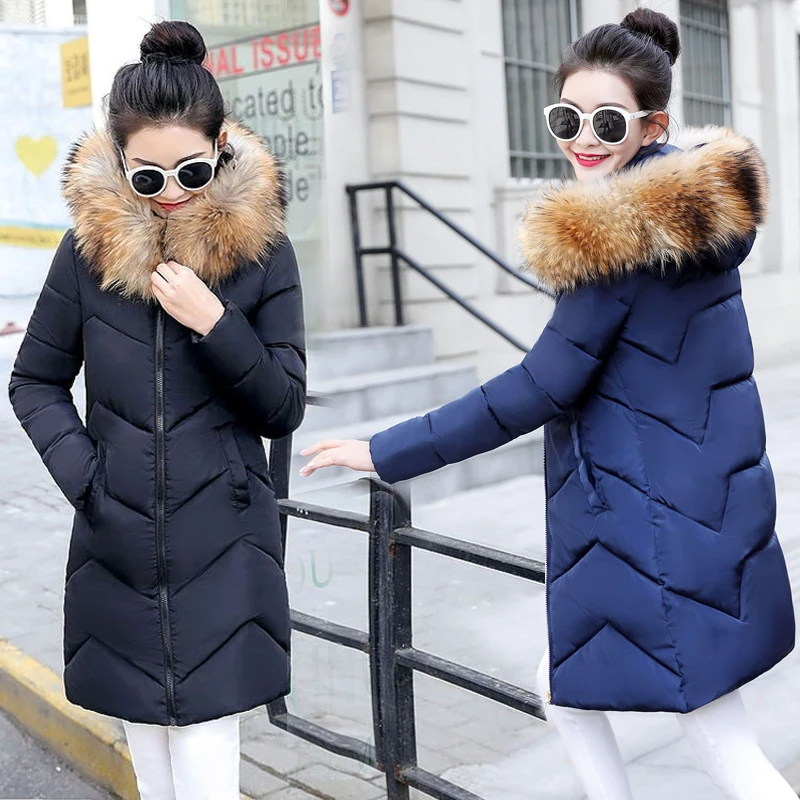 

2019 Winter Women's Jacket With Fur Collar Down Coat Female Hooded Long Outerwear Women Plus size 6XL Thick Warm Female Jackets