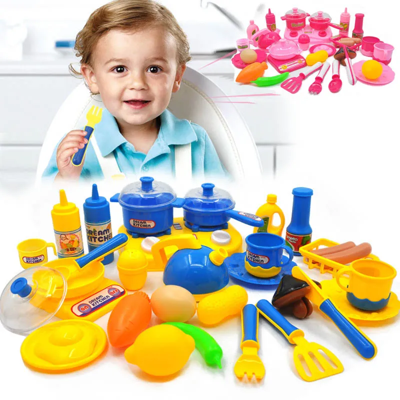 33pcs Set Hot Kids Kitchen Play Toys Fruit Vegetable Cooking 33pcs Set Hot Kids Kitchen Play Toys Fruit Vegetable Cooking With Pots Pans Dishes Cutting Pink Blue In From Hobbies