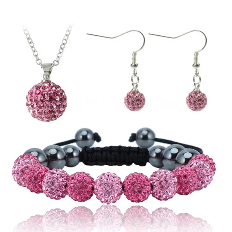 

Free Shipping 10mm micro pave cz Disco ball Beads ESNS Crystal Clay Bracelet Clay set women Jewelry set JST0002mix2
