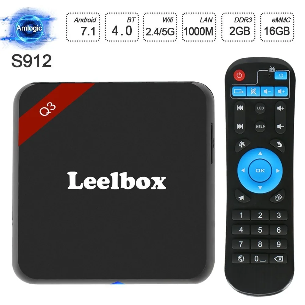 

2018 Leelbox Q3 4K Android 7.1 TV Box 64Bit S912 Octa-core CPU 2GB 16GB 1000M lan Supporting 4K (60Hz) Full HD/ H.265 Tv Box