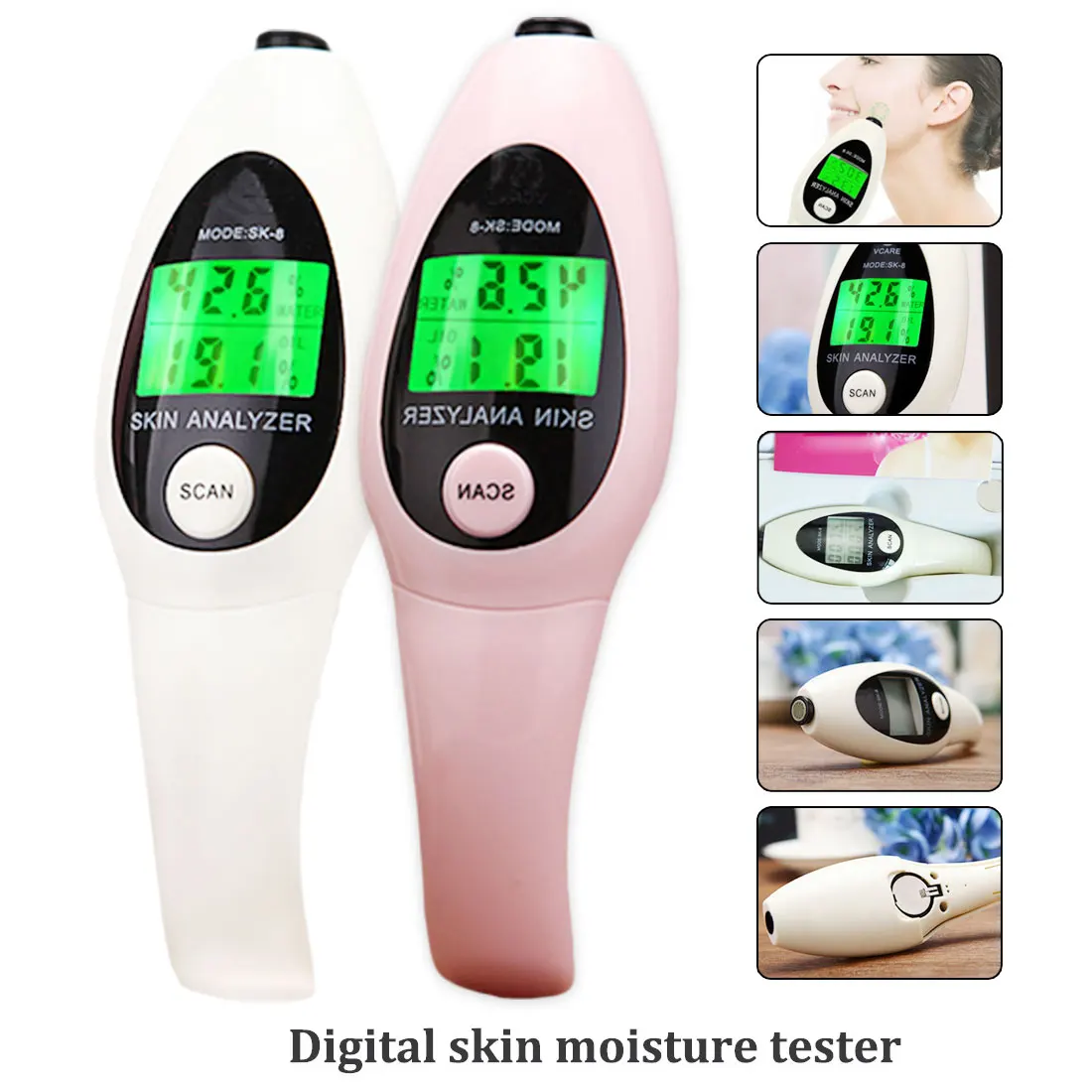 1pc Digital Skin Moisture Tester Facial Care Health Monitoring Pink
