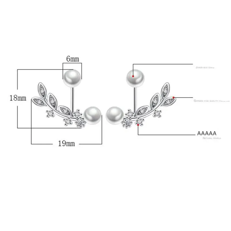 Anenjery, новинка, 925 пробы, серебряные серьги для ушей, спереди и сзади, двухсторонние лепестки листьев, циркония, жемчужные серьги-гвоздики, brincos S-E265