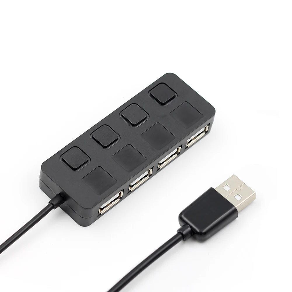 Высокоскоростной тонкий 4 порта USB 2,0 концентратор светодиодный usb-хаб разветвитель с выключателем питания для ноутбука ПК черный/белый