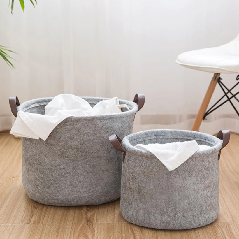 

Wool Felt Storage Basket Toy Book Collapsible Laundry Basketry Dirty Clothes Bedroom Wardrobe Organizer Hamper Portable Bucket