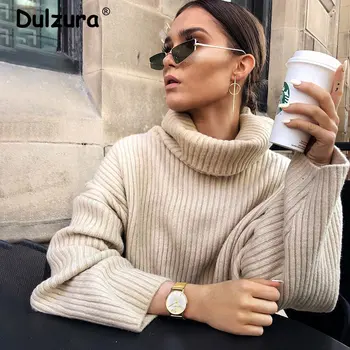 

Elegant Women Turtleneck Pullover&Sweaters Autumn Winter Sexy Side Split Solid Knitwear Tops Fashion Warm Cozy Streetwear Female