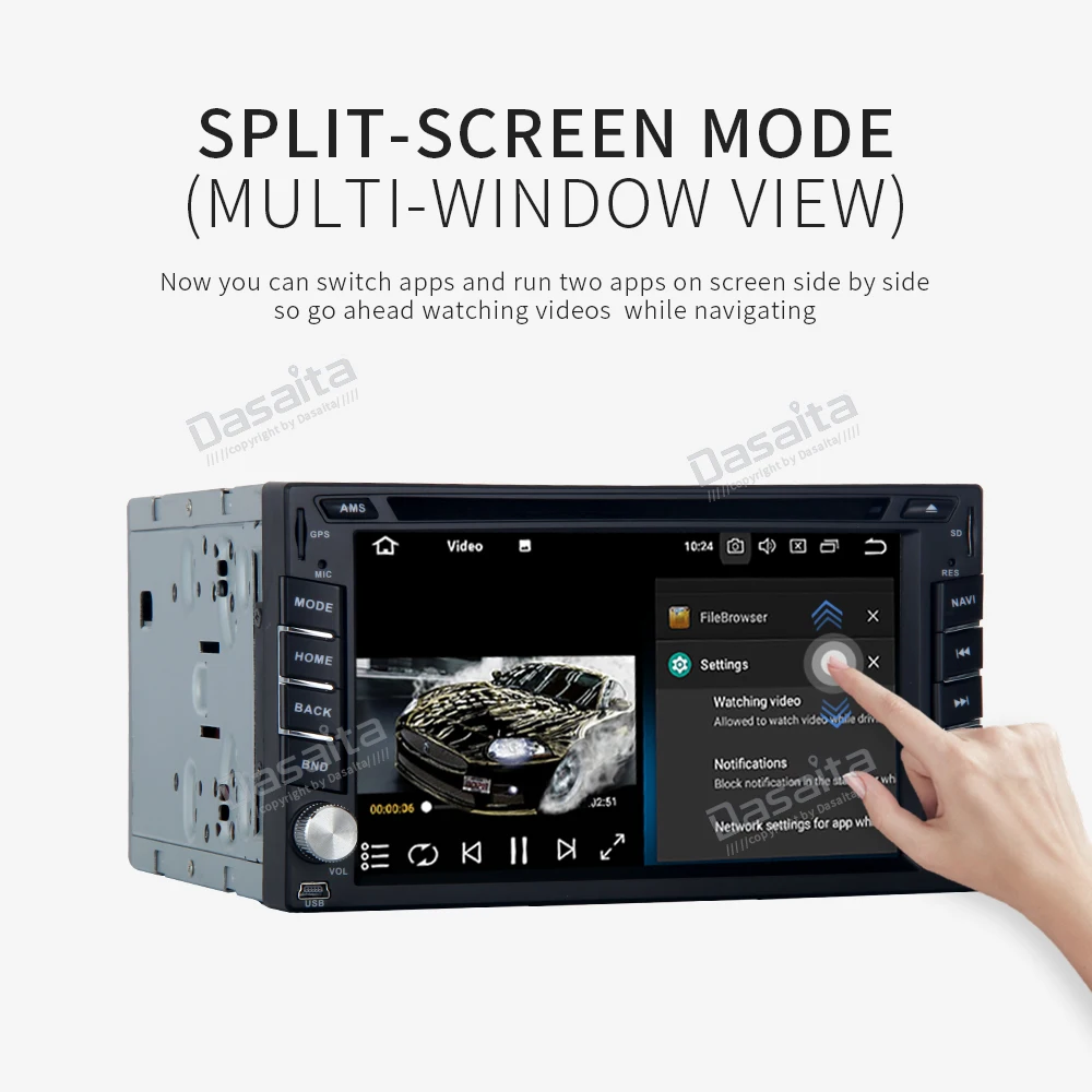 Best Dasaita 6.2" Android 9.0 Universal 2 Din Car DVD Player with Touch Screen Auto Stereo GPS Radio Turner 4g 32g 800*480 12V 3