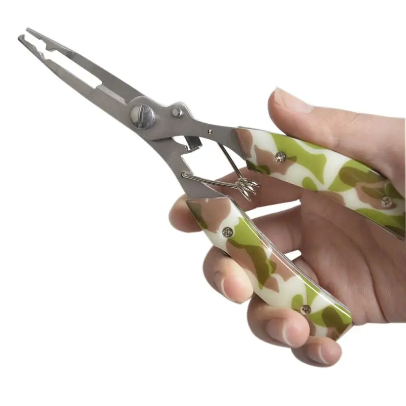 

7 In 1 Camouflage Multi-function Road Clamp Fish Nose Pliers Scissors Fishing Line Cutter Tackle Tool New