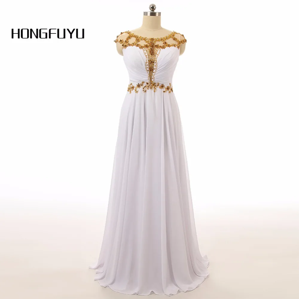 Vestidos Longos Para Formatura белый длинный шифоновое платья Scoop Кепки рукавом Бусы Line этаж Длина спинки z102903