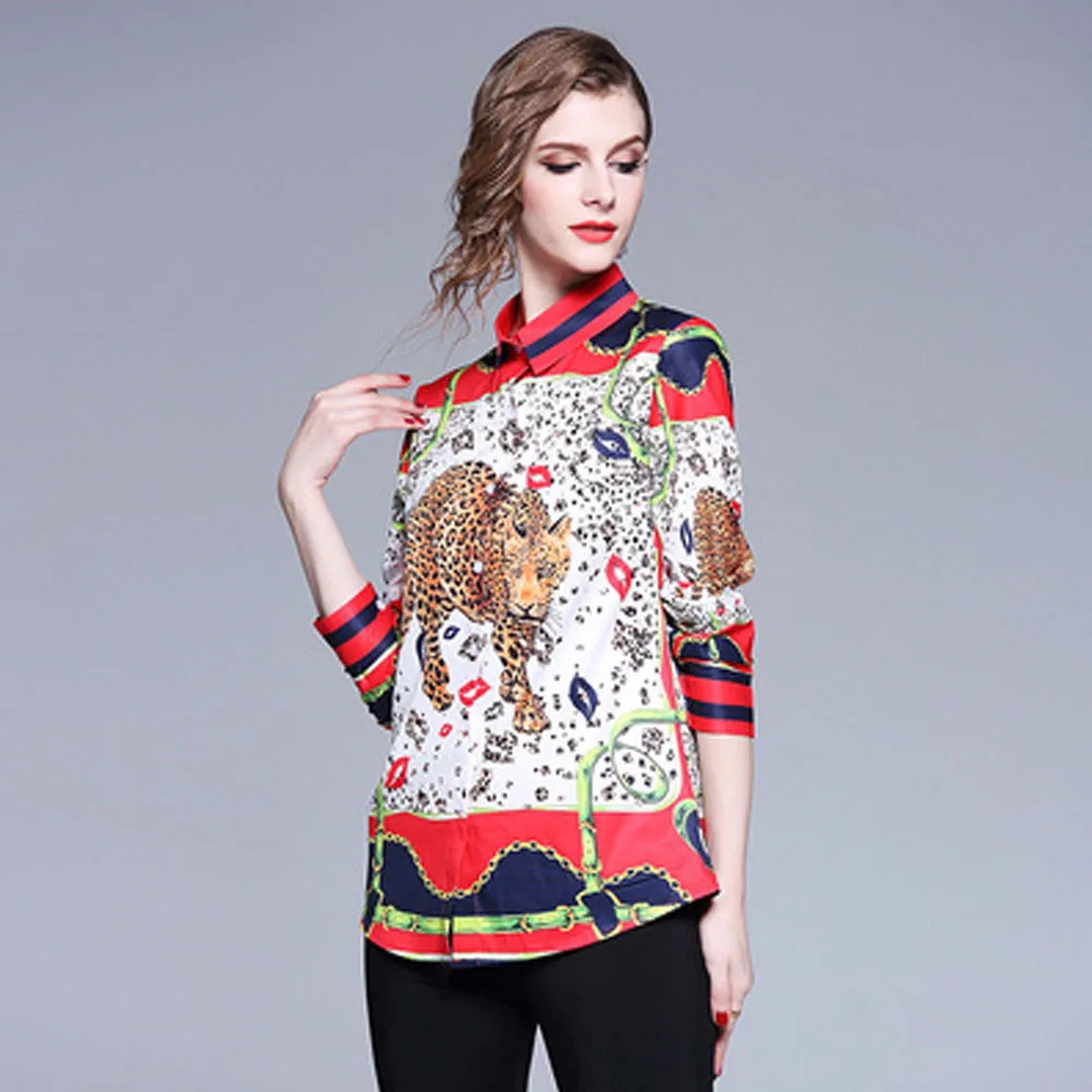 JKKFZY 2018 New Women Animal Print Shirt Button Decoration Long-Sleeved Lapel Casual Blouse women JKKFZY 2018 New Women Animal Print Shirt Button Decoration Long-Sleeved Lapel Casual Blouse women