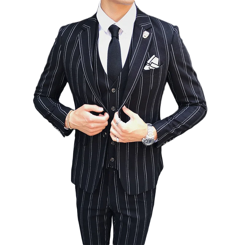 Classic Black Striped Dress Suits Men High end Business ...