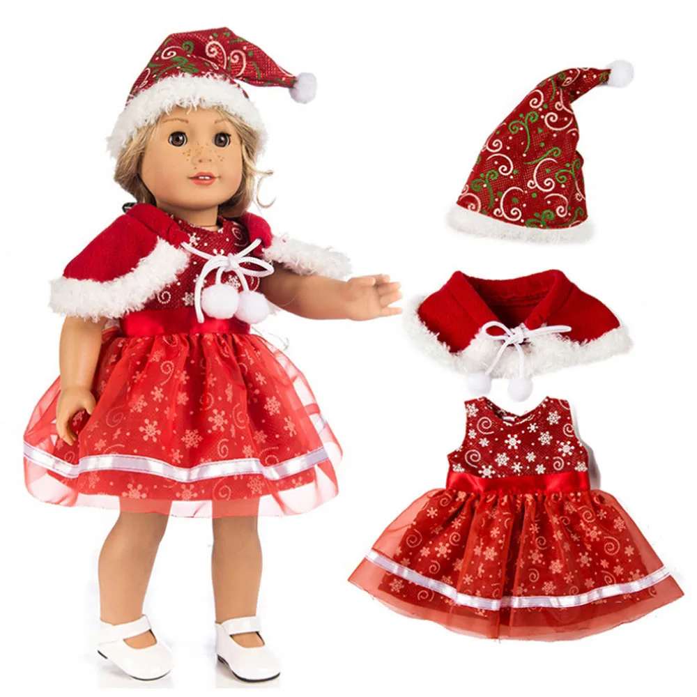 

Baby Dolls Chirstmas Clothes Suit Fashion Dress Hat Shawl For 18 Inch American Girl Doll Accessory Baby Girls clothes Toys Drop