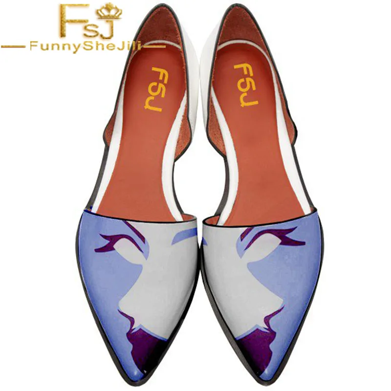 

Purple and White Pointy Toe Flats Lady Face Printed Dressy Flats Cartoon Animation Incomparable Generous Sexy Women Shoes FSJ