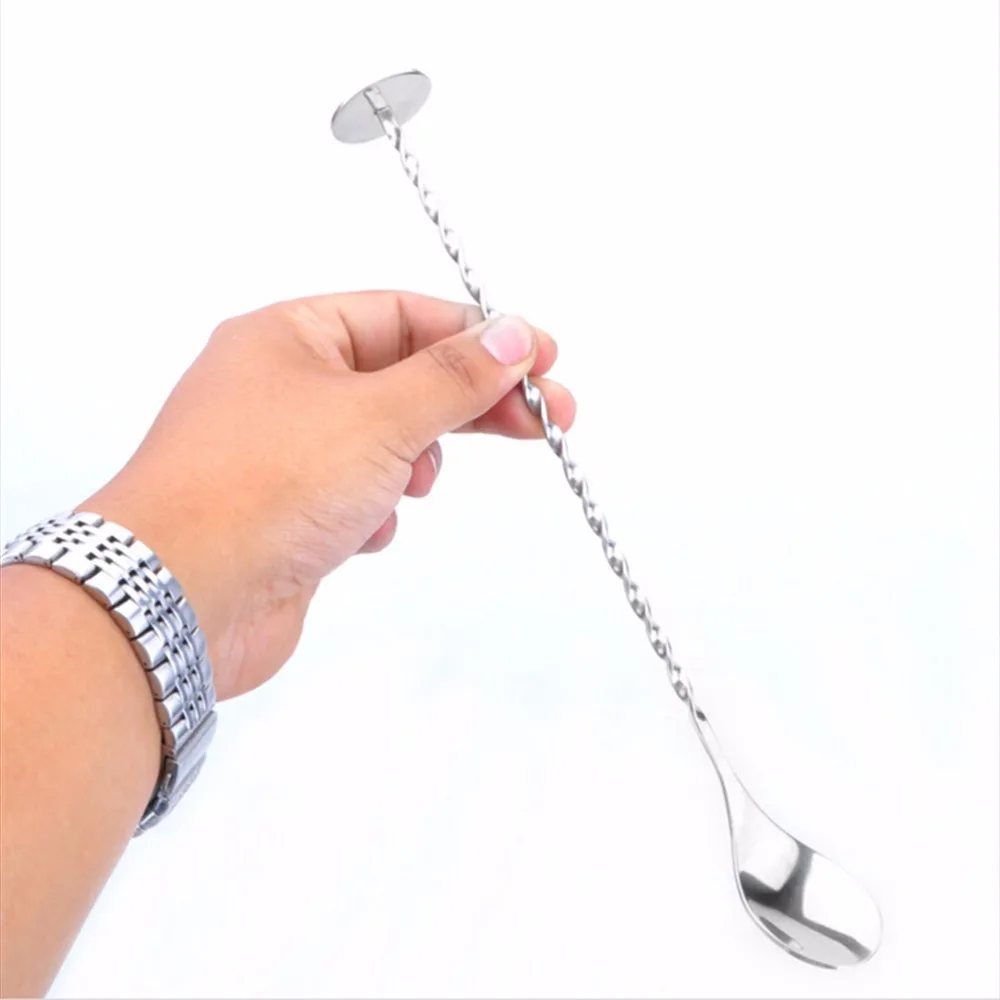 

27cm Stainless Steel Cocktail Bar Spoons Spiral Pattern Drink Shaker Spoon Muddler Stirrer Stirring Twisted Mixing Spoon