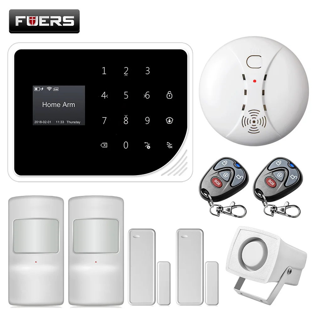 

FUERS S5 GSM 850/900/1800/1900MHZ wireless Security Home Alarm System APP Control Alarm with smoke detector