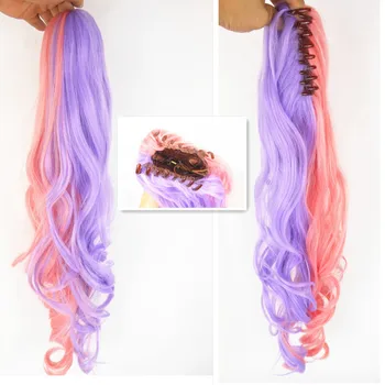 

10pcs Straight Synthetic Hair Clip In Hair Extension Pink Purple Claw Ponytail Hairpieces Pony Fairy Tail 10pcs DHL