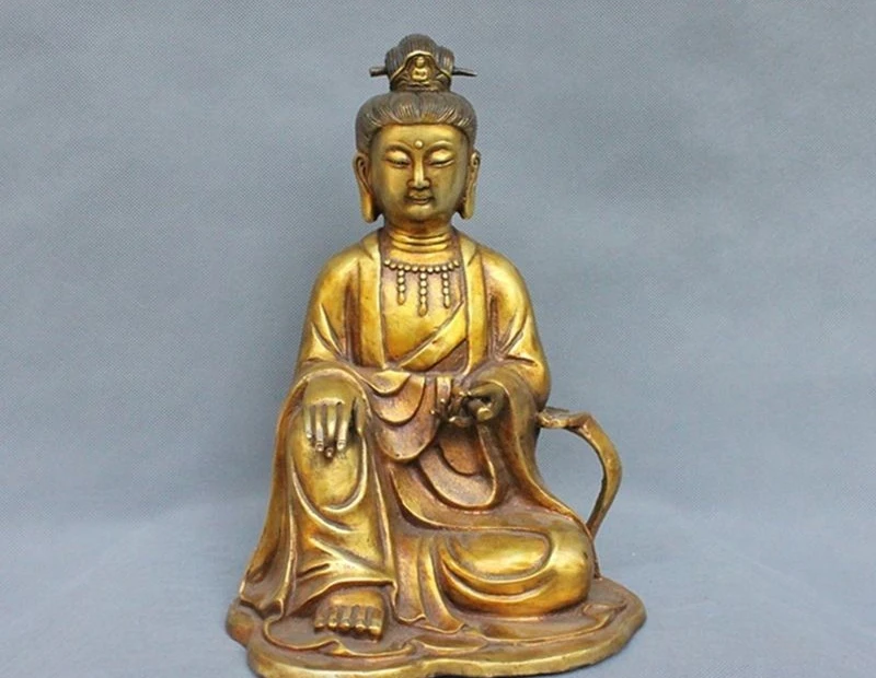 

Tibet Bronze Gilded Handheld Buddhist Volume Kwan-Yin Guan Yin Statue a 0518