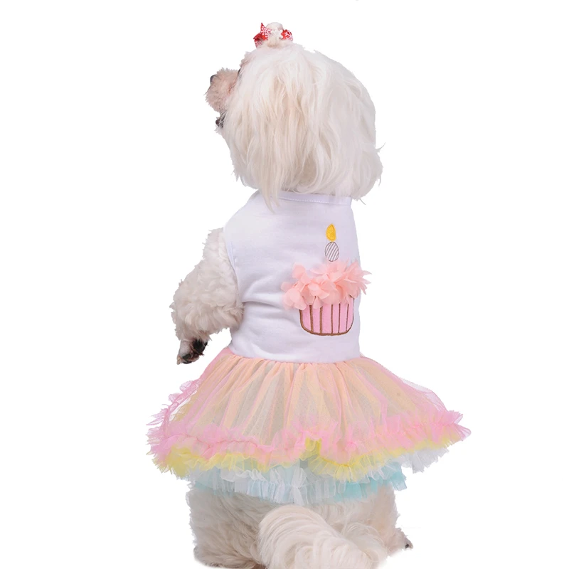 

Colorful Sweet Puppy Dog Princess Skirt Pet Dog Lace Cake Flowers Print Tutu Dress Puppy Wedding Dresses For Dog 4 Size 1pcs